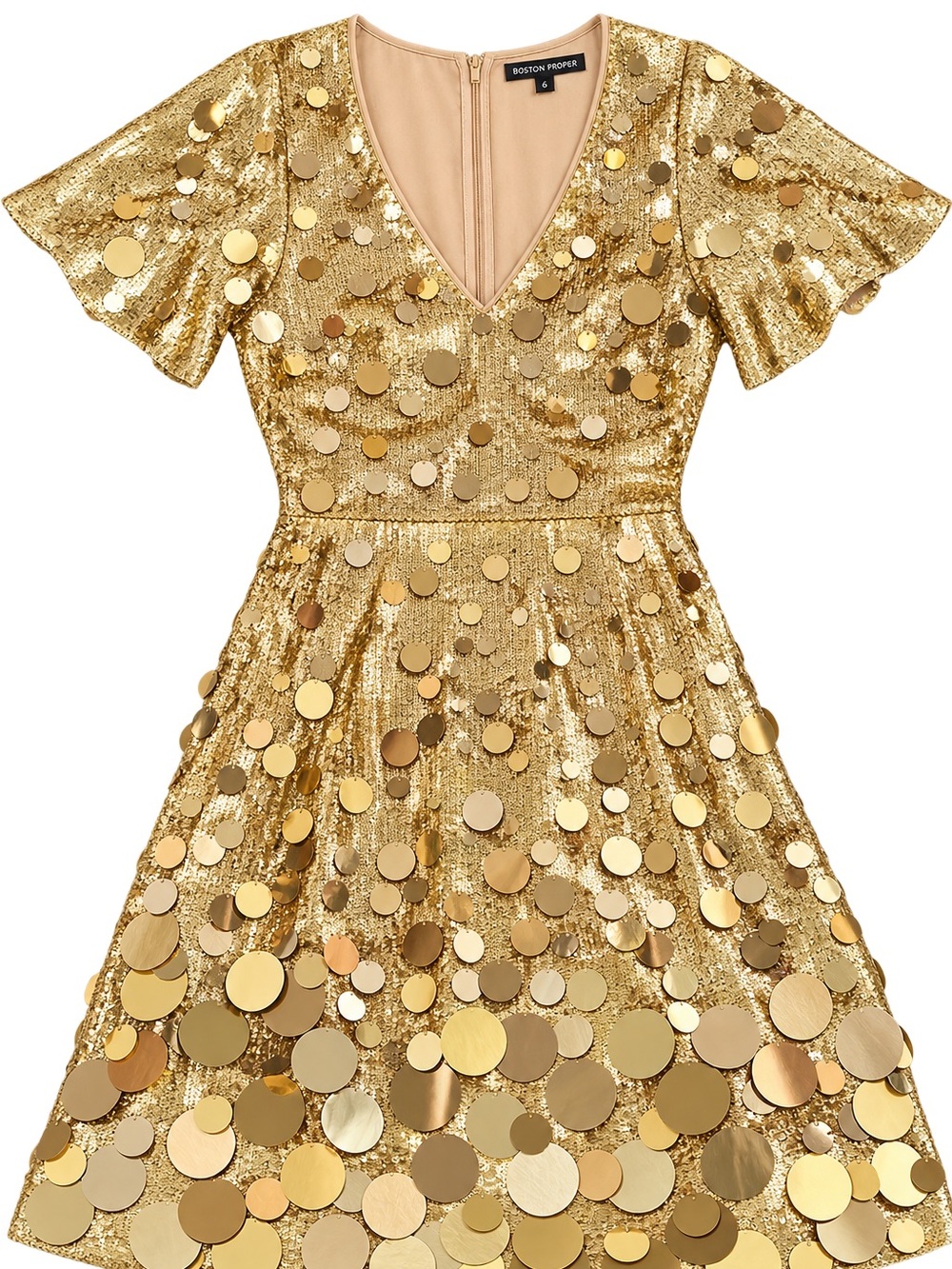 NWT Boston Proper Gold Sequin Paillette Mini Dress Size 8 Party Cocktail